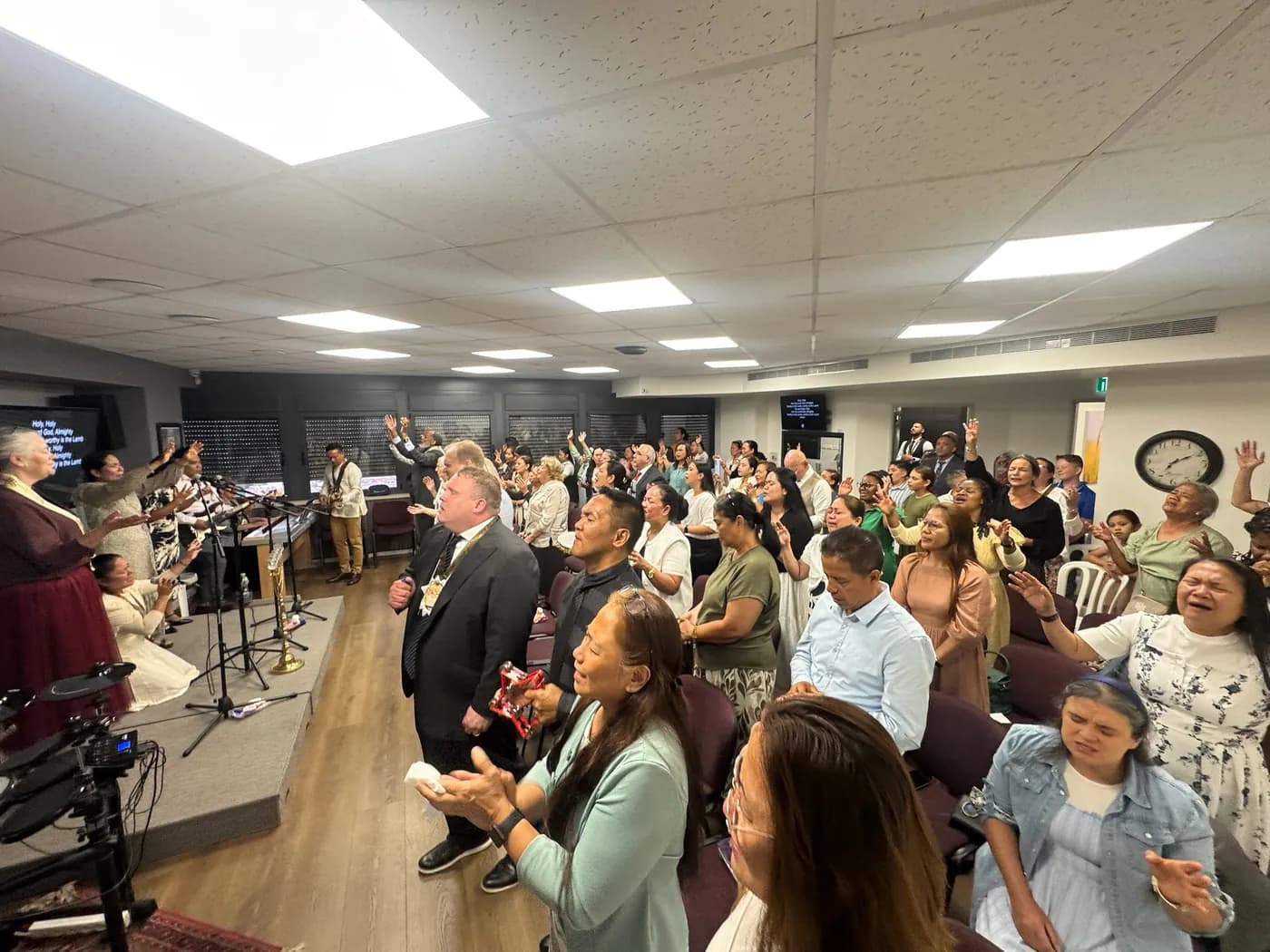 The praise team leads worship